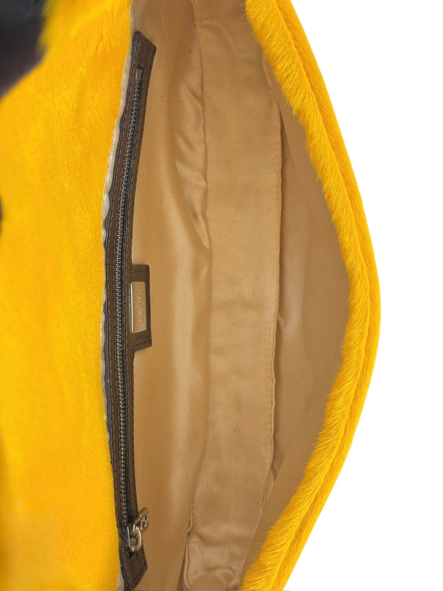 Fendi Vintage Yellow Cow Print Pony Hair Shoulder Baguette Bag