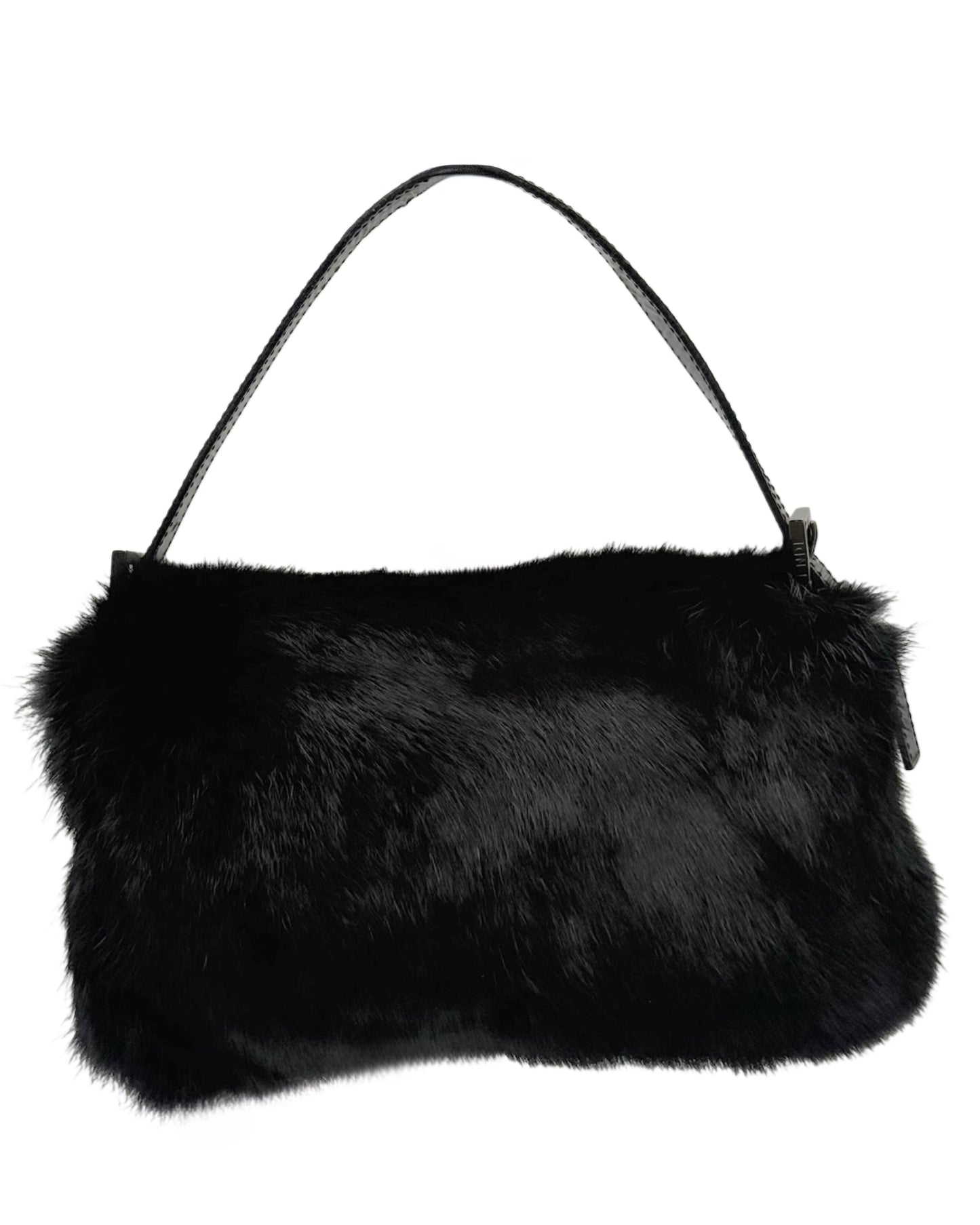Fendi Vintage Black Mink Fur Shoulder Baguette Bag