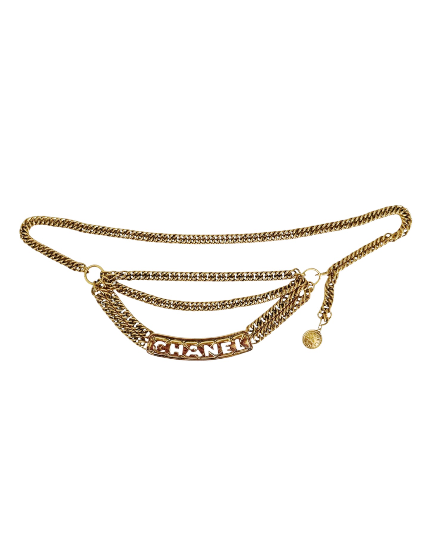 Chanel Vintage 90s 24K Gold Plated Quilted Logo Chain Belt