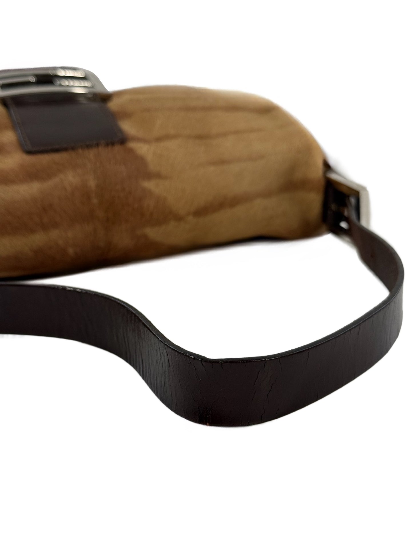 Fendi Vintage Brown Beige Giraffe Print Pony Hair Shoulder Baguette Bag