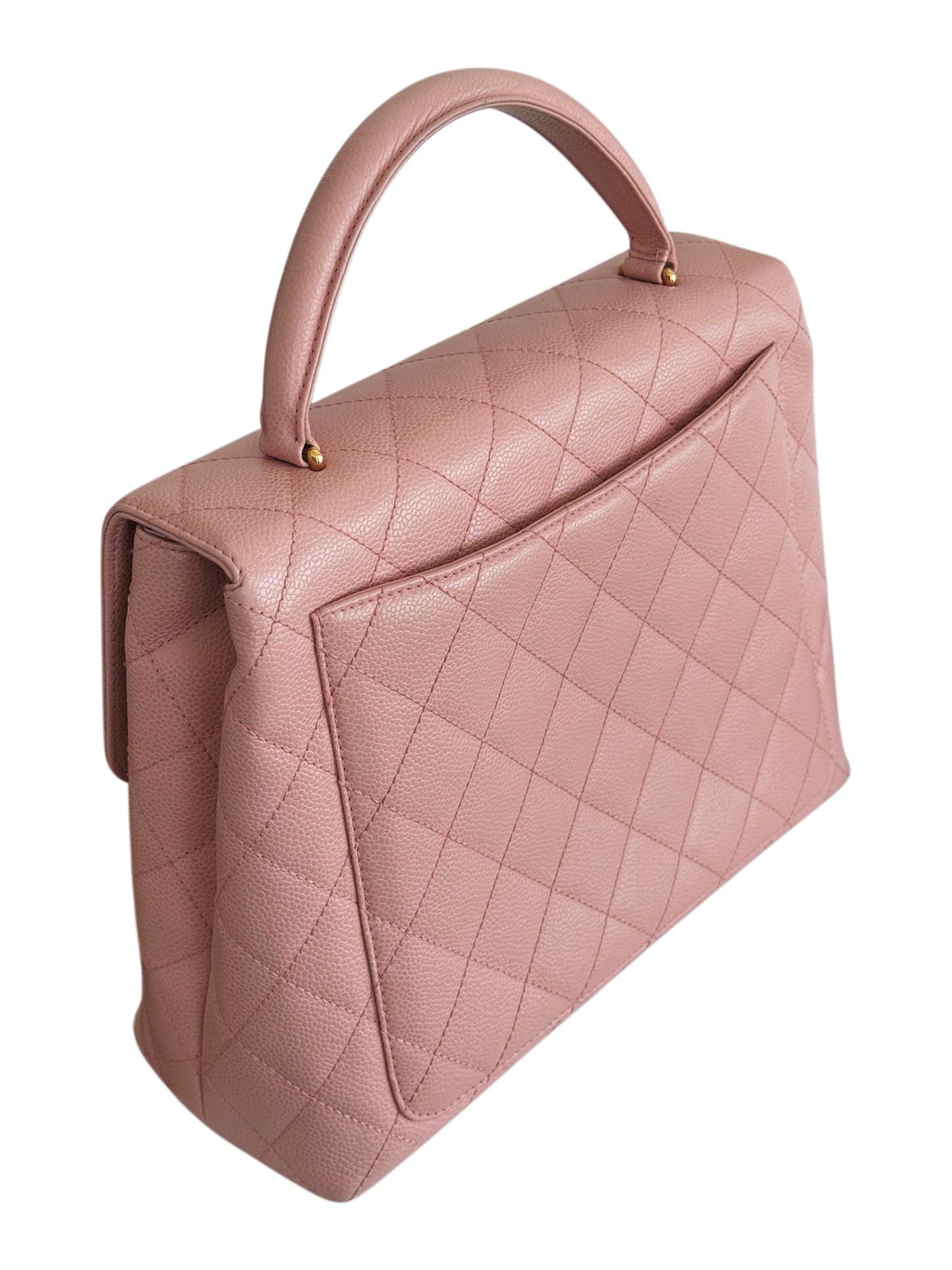 Chanel Vintage 00s Sakura Pink Quilted Caviar Leather Medium Kelly Top Handle Classic Flap Bag