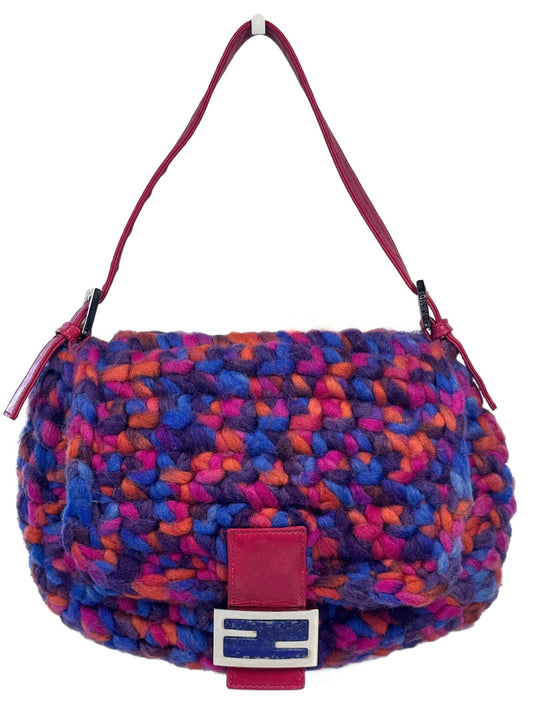 Fendi Vintage Fuchsia Pink Purple  Multicolor Braided Wool Mamma Baguette 
Baguette Bag