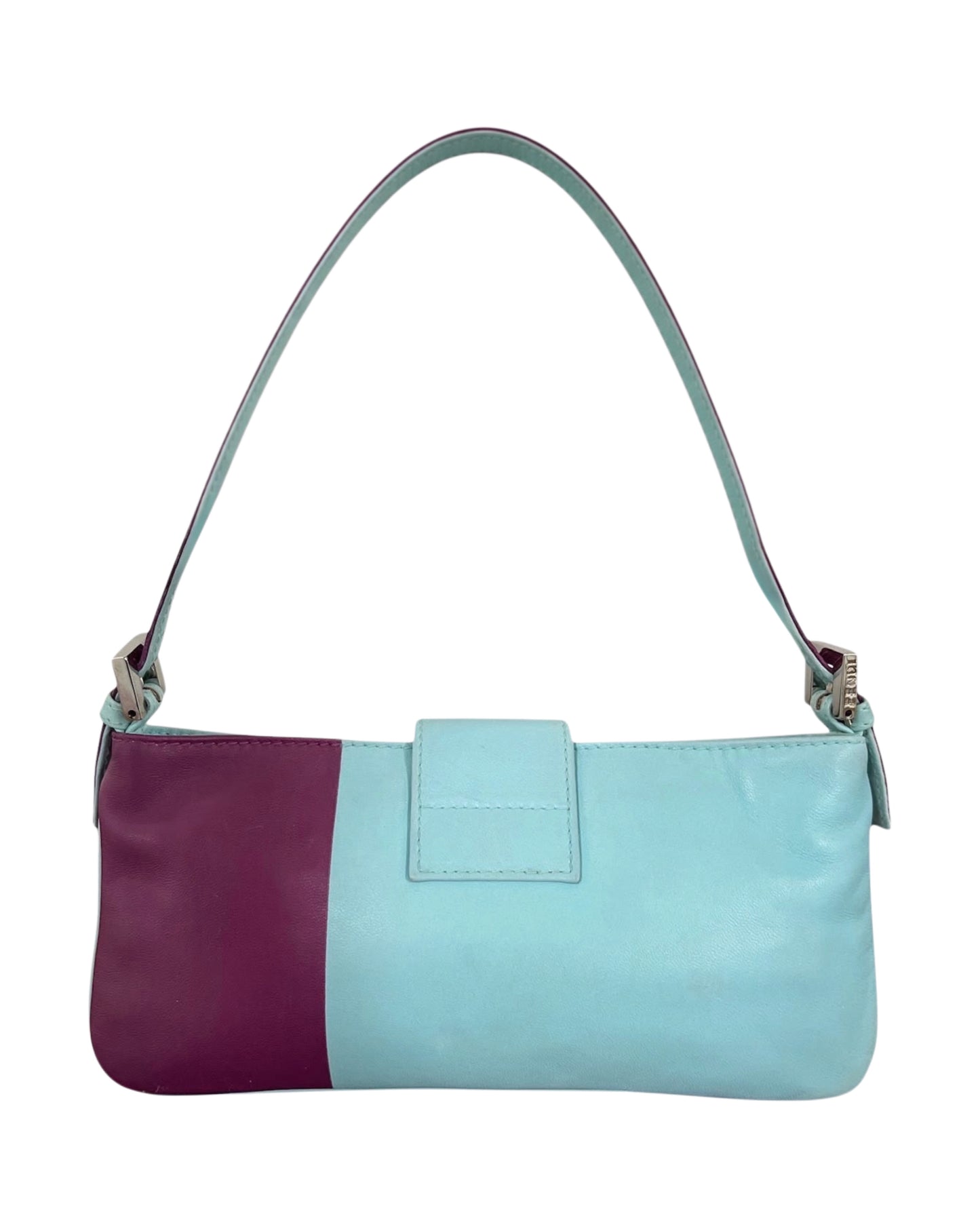 Fendi Vintage Bicolor Blue & Purple Lambskin Flat Baguette Pochette with Swirl Design Buckle