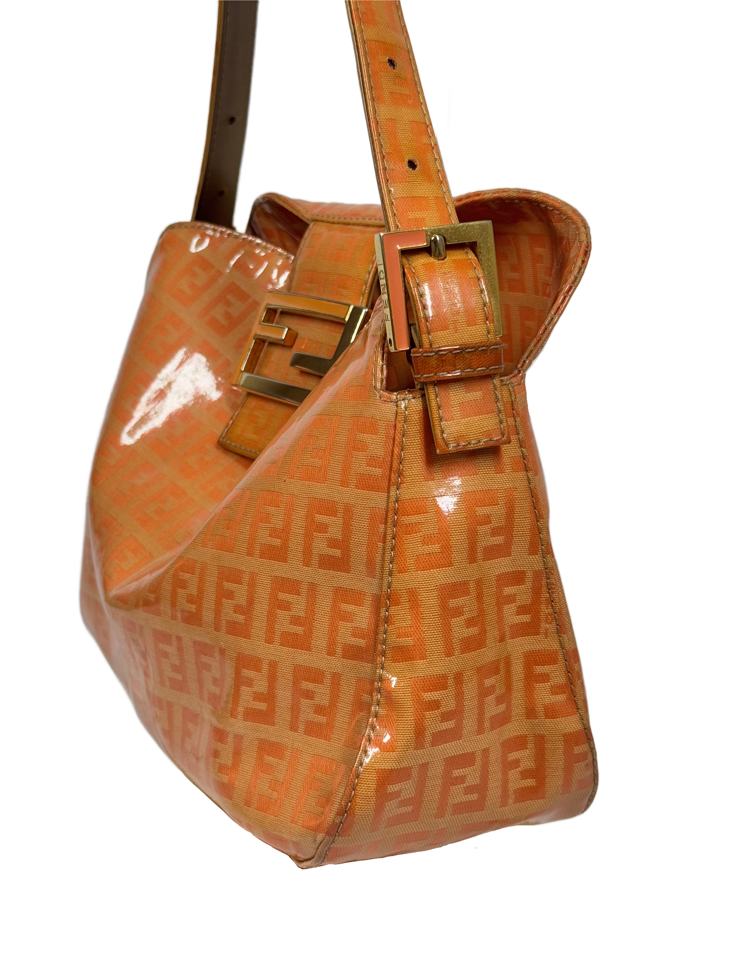 Fendi Vintage Orange Zucchino Patent Leather Shoulder Baguette Bag