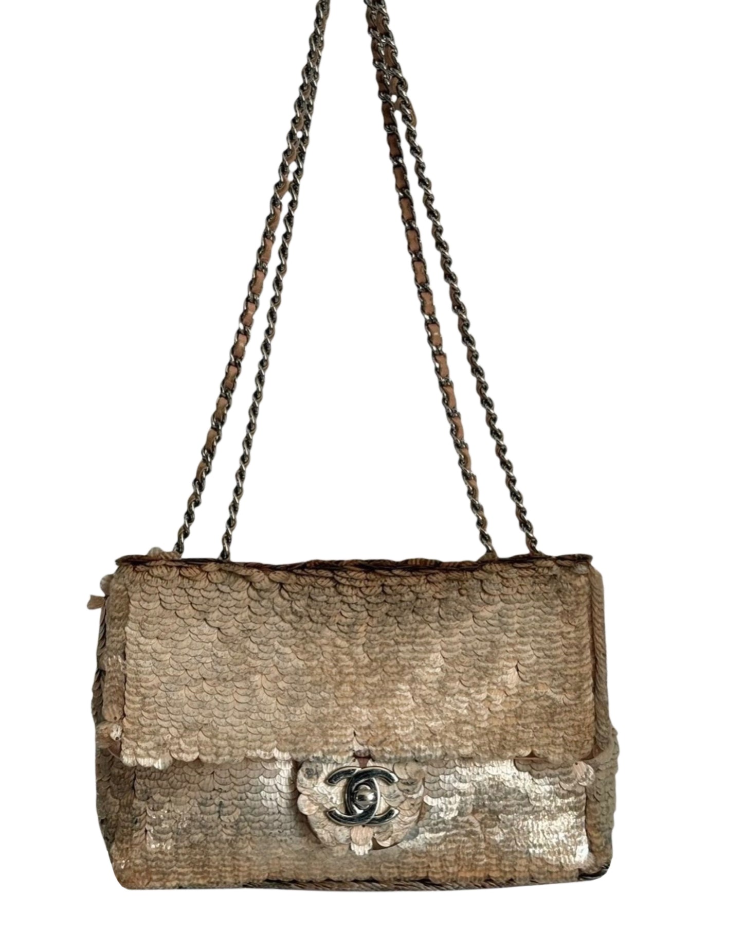 Chanel 2012 Metallic Pink Small Paillette Single Flap Shoulder Bag