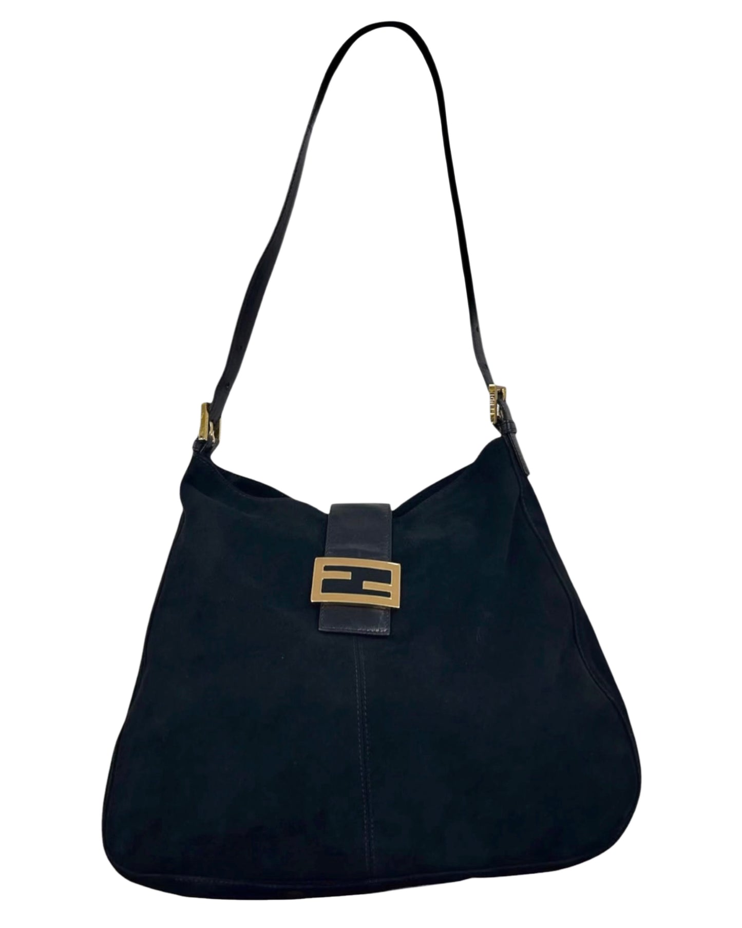 Fendi Vintage Black Suede Large Hobo Crossbody Messenger Baguette Bag 