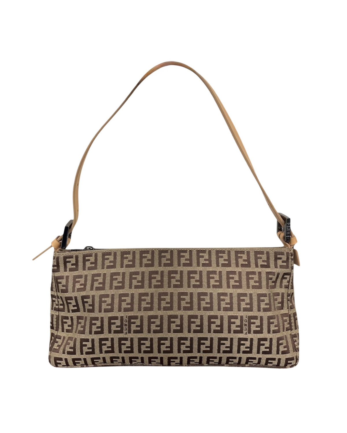Fendi Vintage Brown Zucchino Zucca Monogram Medium Shoulder Pochette Bag