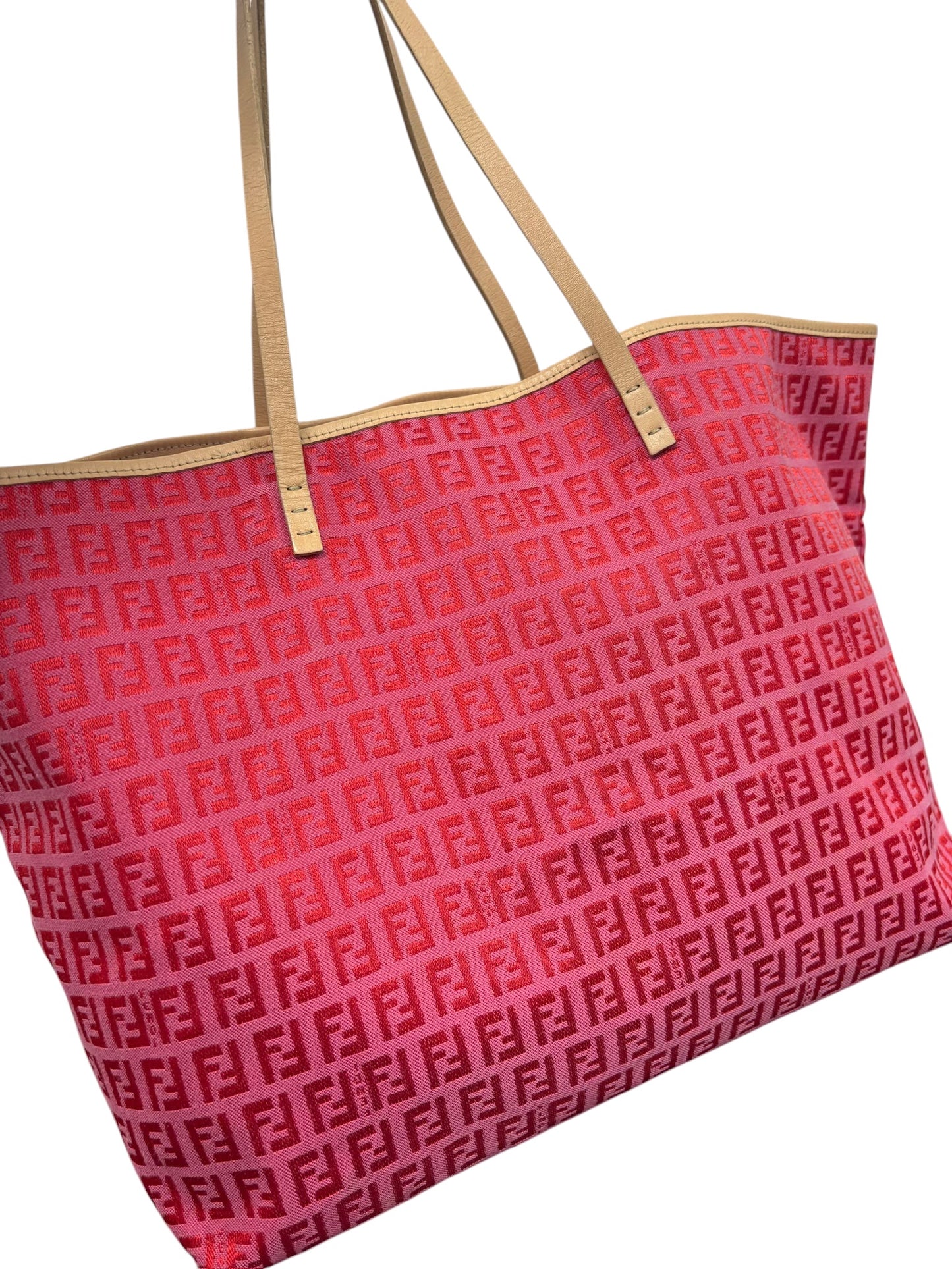 Fendi Vintage Hot Pink & Red Zucchino Zucca Monogram Large Tote Bag with Pouch