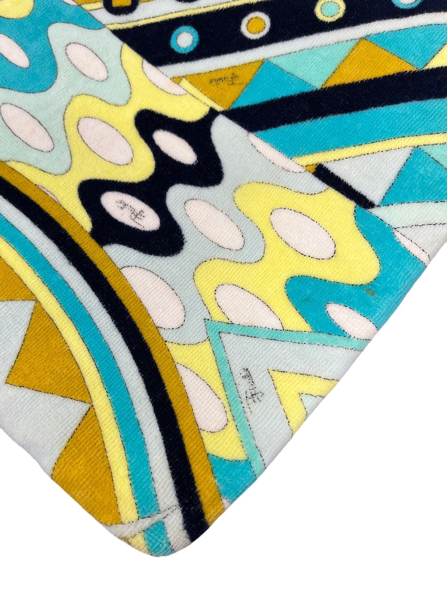 Emilo Pucci Vintage Blue Yellow Terrycloth Medium Shoulder Tote Bag 