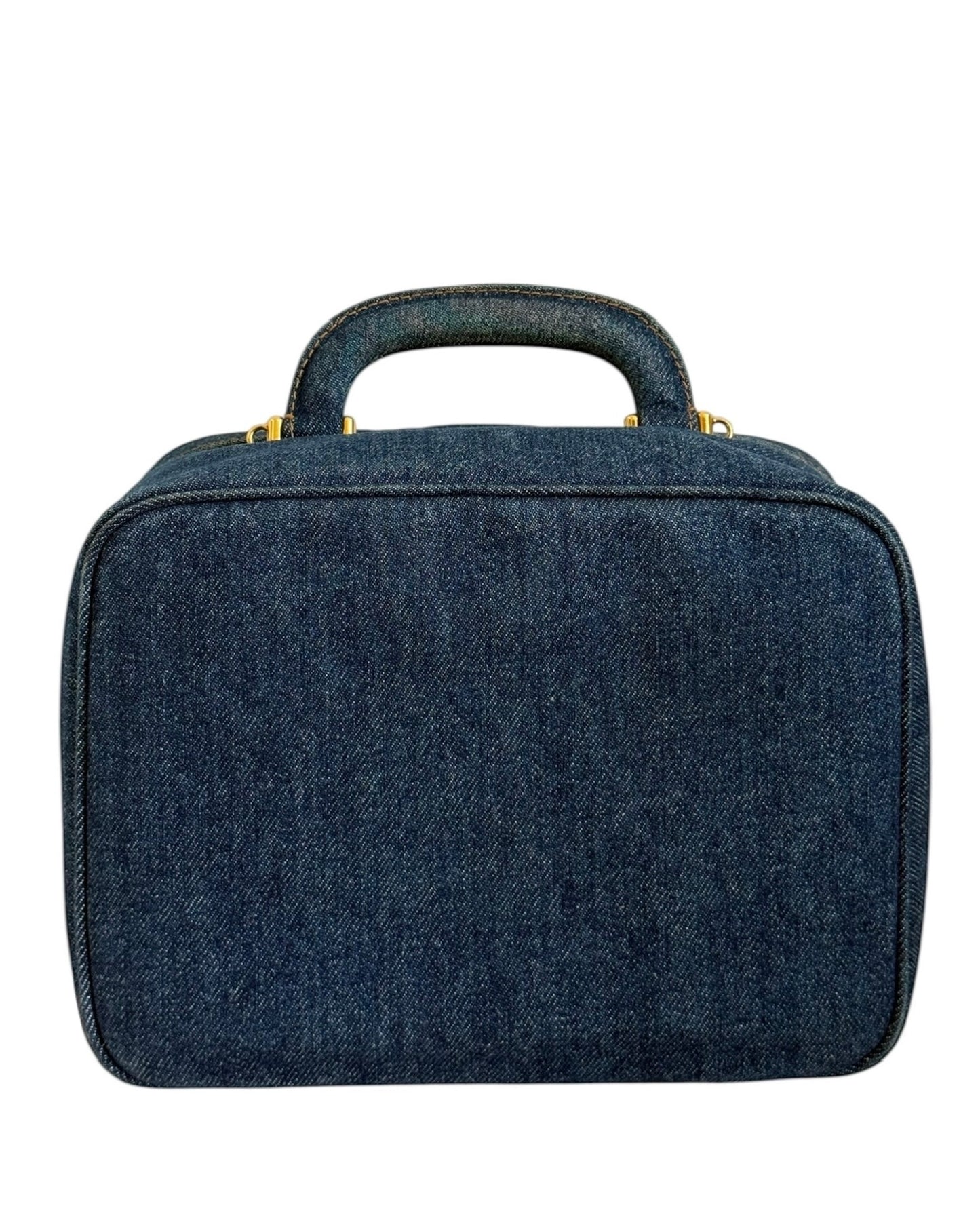 Chanel Vintage 90s Two-Way Denim CC Top Handle Vanity Case w Shoulder Crossbody Strap
