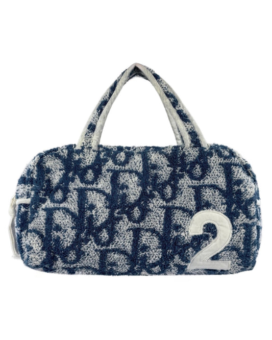 Dior Vintage Blue Monogram Diorissimo 2 Terrycloth Cosmetic Mini Top Handle Bag
