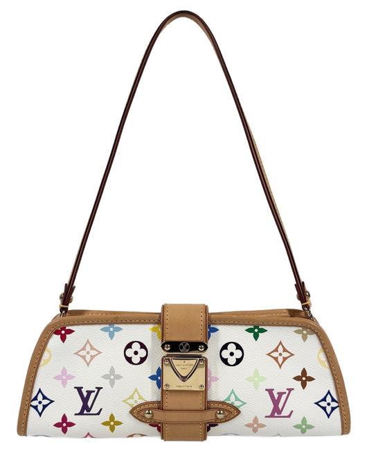 Louis Vuitton Vintage 00s Multicolor Blanc / White Monogram Shirley Pochette Shoulder Clutch Bag