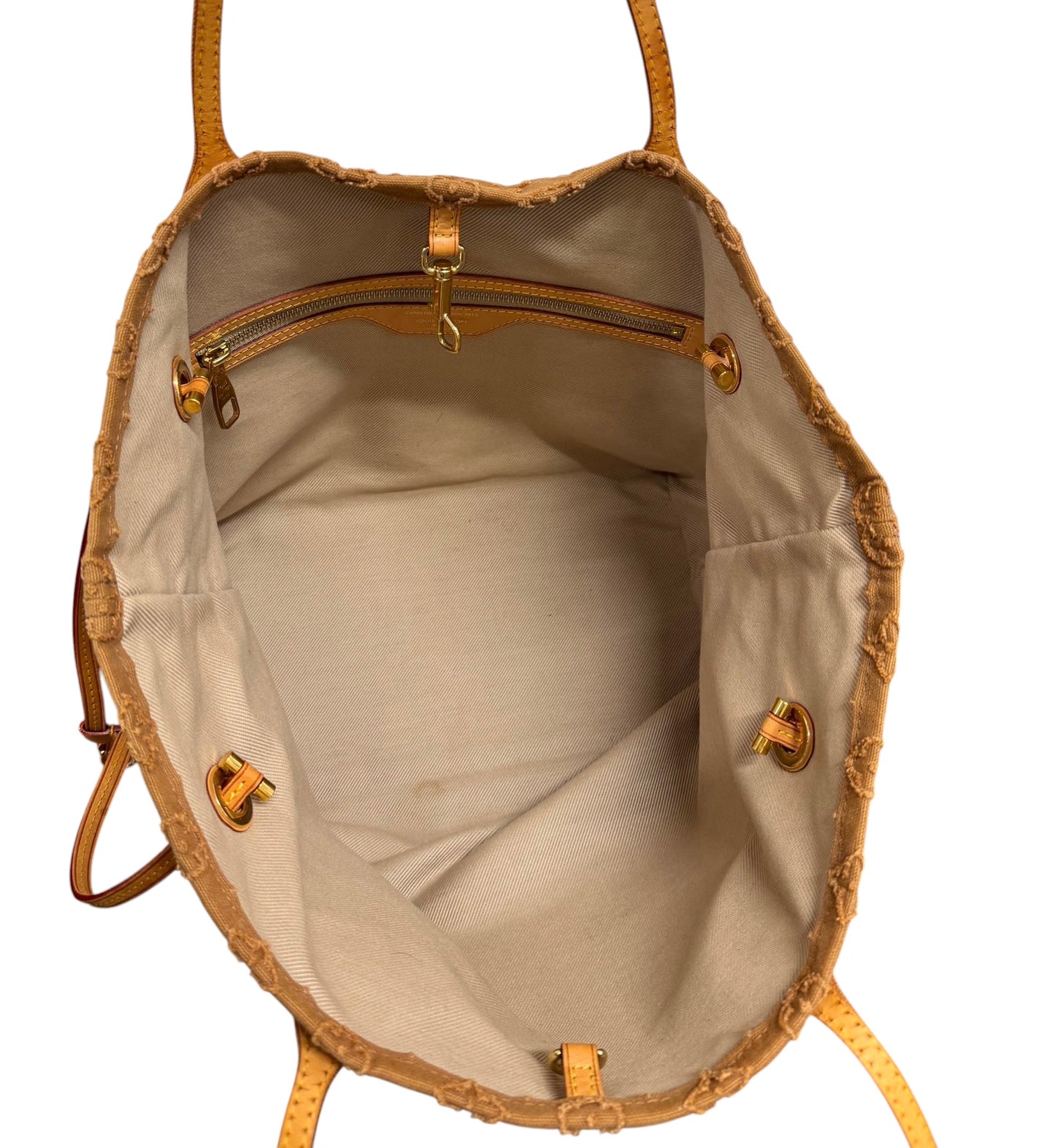 Louis Vuitton 2013 Cruise Collection Stone Beige Denim Monogram Neverfull MM Shoulder Tote Bag