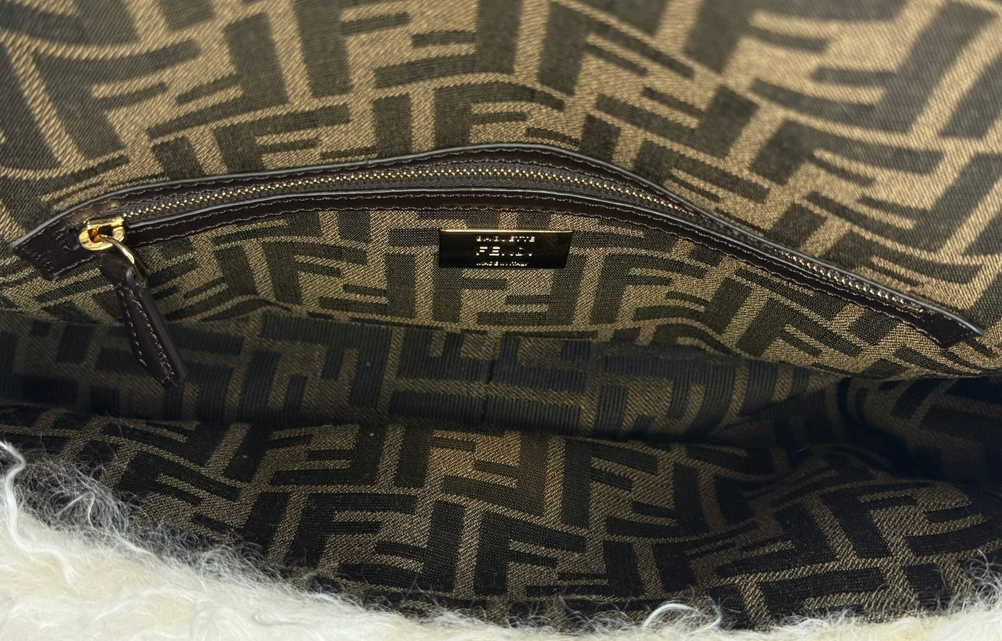 Fendi Ivory Fur Effect Mohair Wool Medium Shoulder Baguette Bag