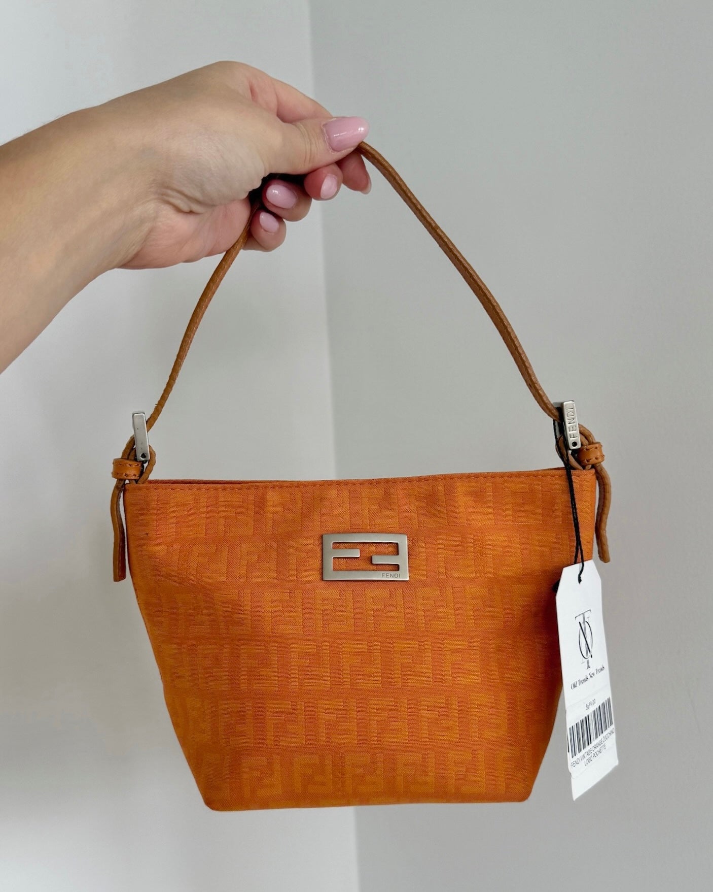 Fendi Vintage Orange Zucchino Zucca Monogram Mini Bucket Pochette Bag 