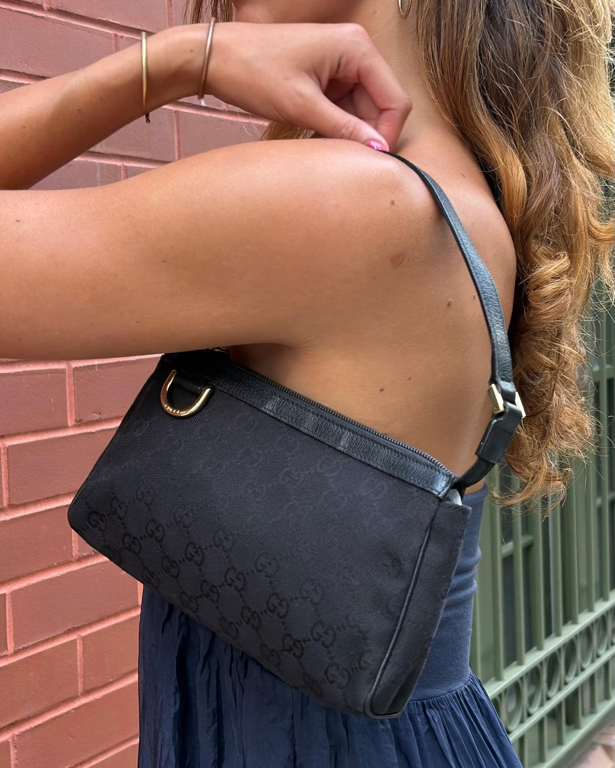 Gucci Vintage Black GG Monogram Abbey Pochette