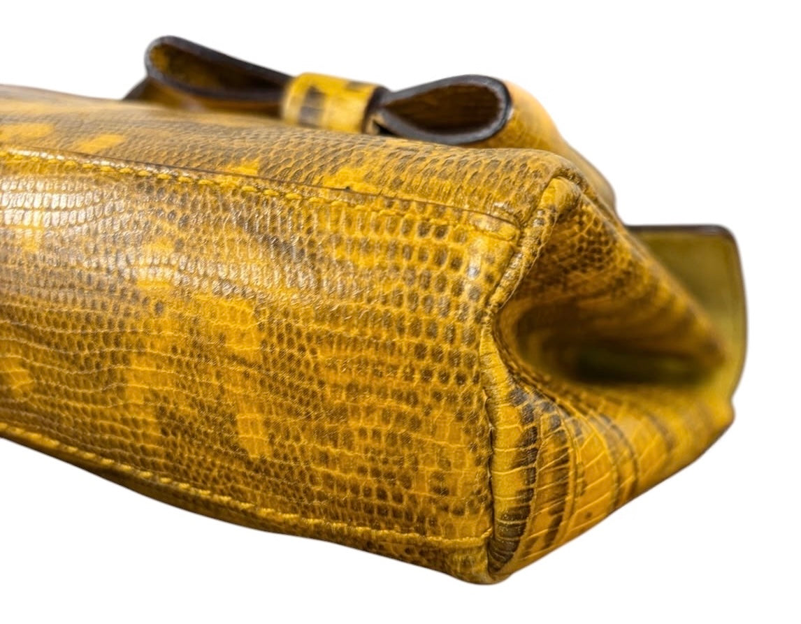 Miu Miu Vintage S/S 2000 Yellow Embossed Lizard Leather Bow Pochette Clutch Bag 