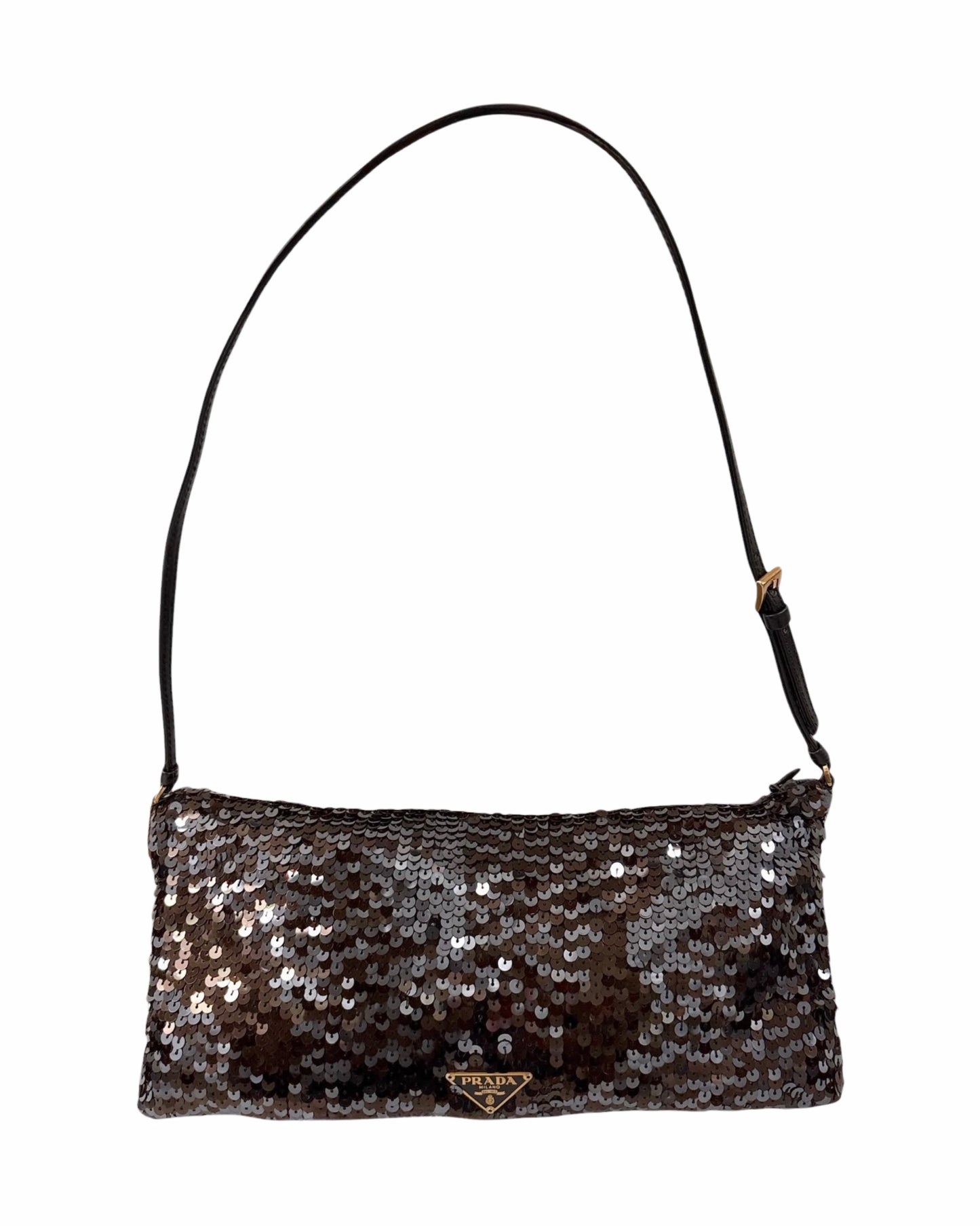 Prada Vintage Metallic Brown Sequin Small Shoulder Evening Pochette Bag