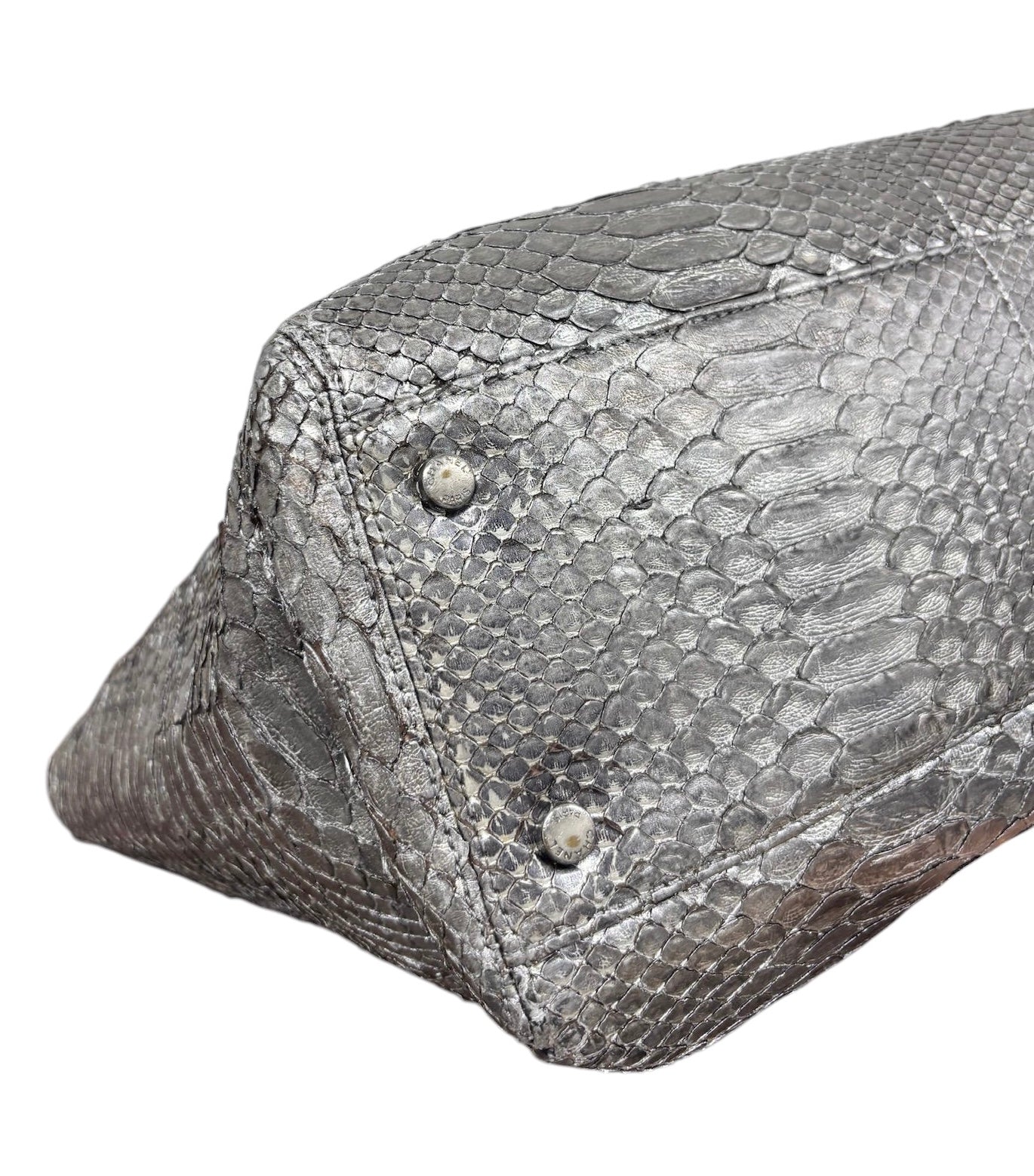 Chanel Vintage 00s Metallic Silver Python XL Cerf Executive Shoulder Tote Bag