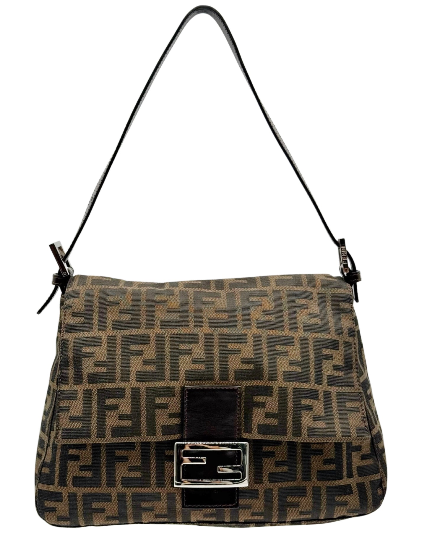 Fendi Vintage Brown Zucca Monogram Classic Mamma Baguette Shoulder Bag