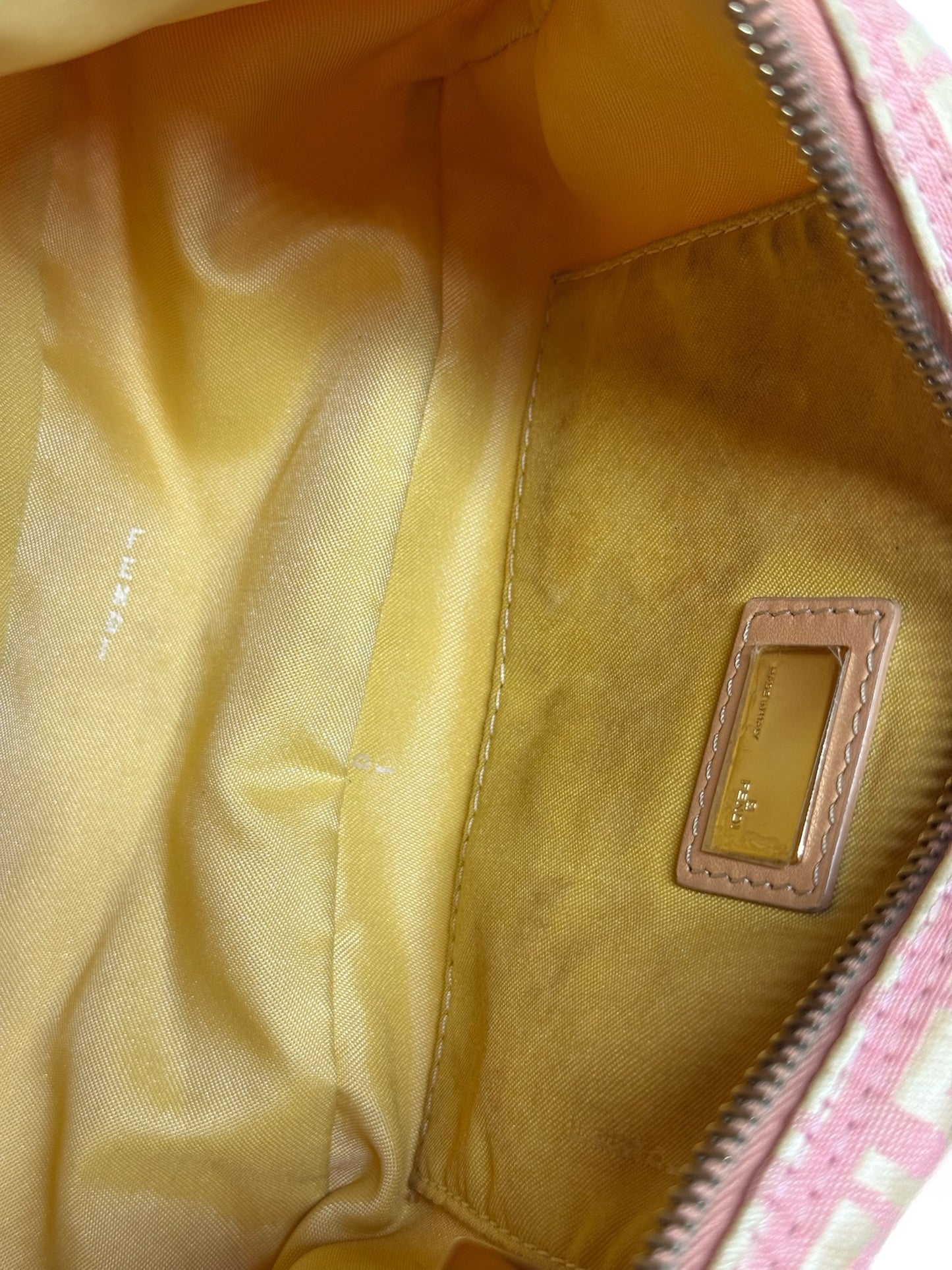 Fendi Vintage Pink & Yellow Zucca Monogram Medium Pochette