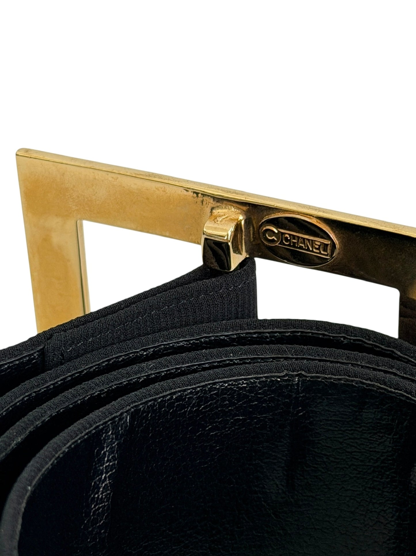 Chanel Vintage Black Nylon Leather Square CC Logo 24K GPHW Belt - Size 38