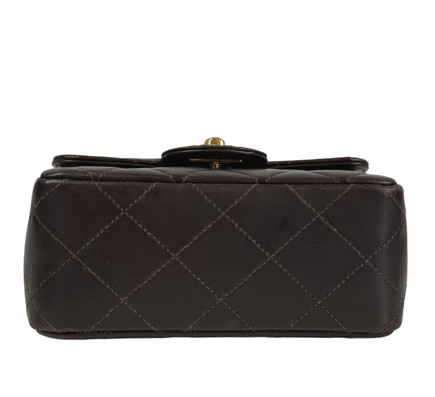 Chanel Vintage 90s Chocolate Brown Quilted Lambskin Mini Parent Child Square Kelly Classic Flap Top Handle Bag w 24K GPHW