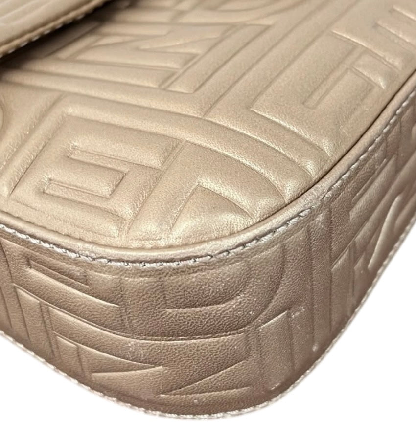 Fendi Metallic Gold Nappa Embossed Leather Shoulder Baguette Bag