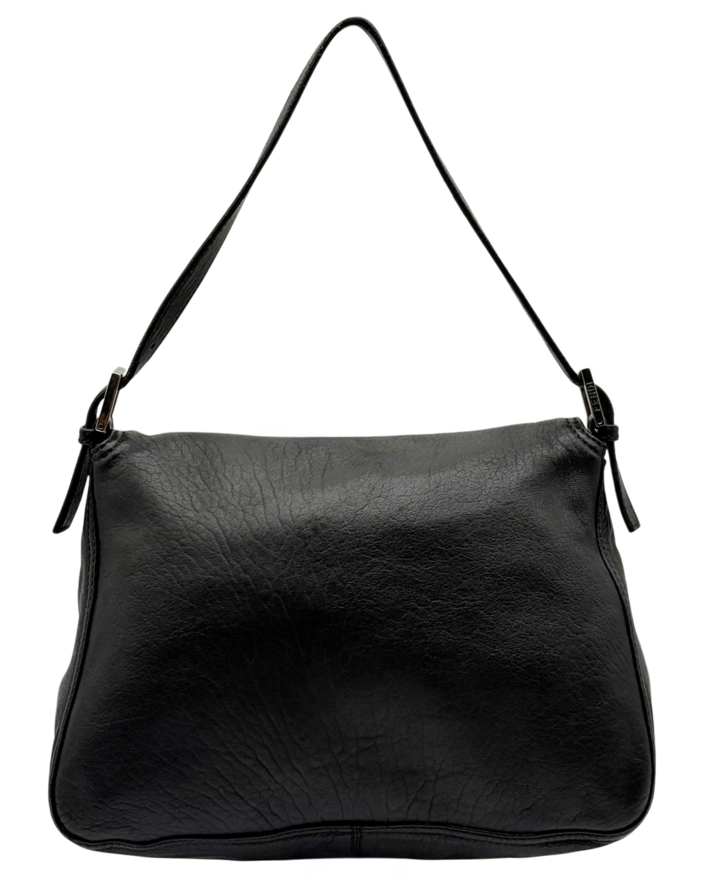 Fendi Vintage Black Lambskin Leather Mamma Baguette Shoulder Bag