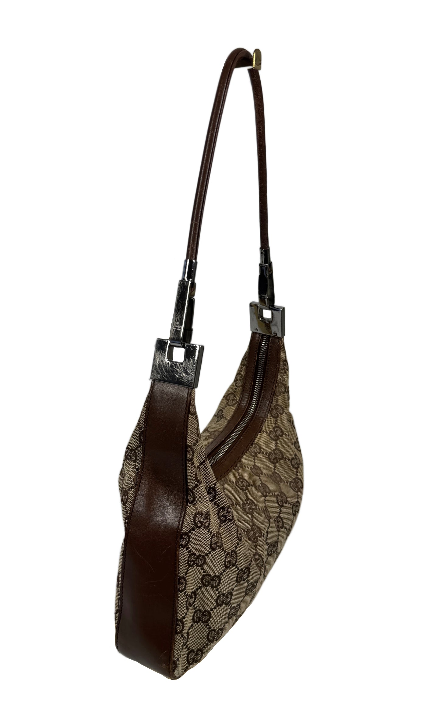 Gucci Vintage Brown GG Monogram Small Hobo Shoulder Bag