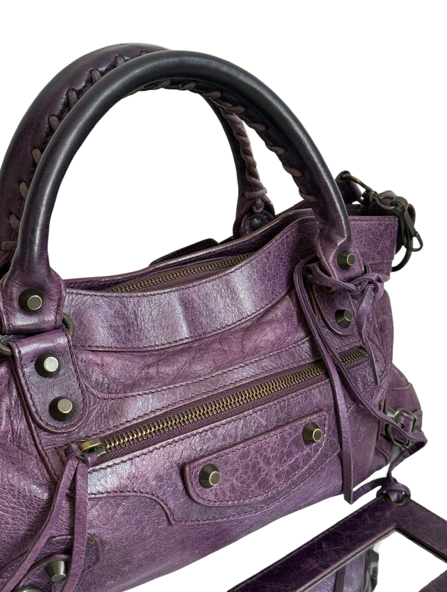 Balenciaga Dark Purple Leather Small Classic Motocross City Bag