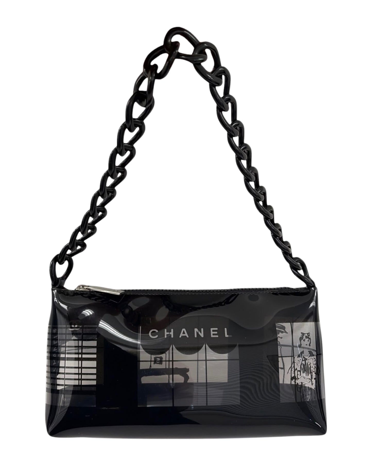 Chanel Vintage 00s Coco Window PVC Vinyl Pochette with Chain Handle 