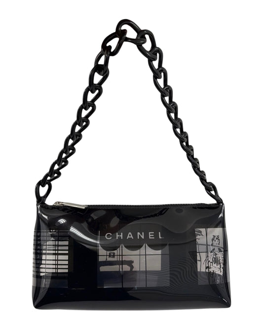 Chanel Vintage 00s Coco Window PVC Vinyl Pochette with Chain Handle 