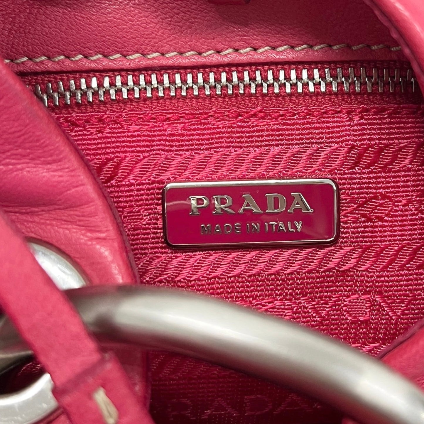 Prada Vintage Hot Fuchsia Pink Lambskin Metal Top Handle Mini Bracelet Bag