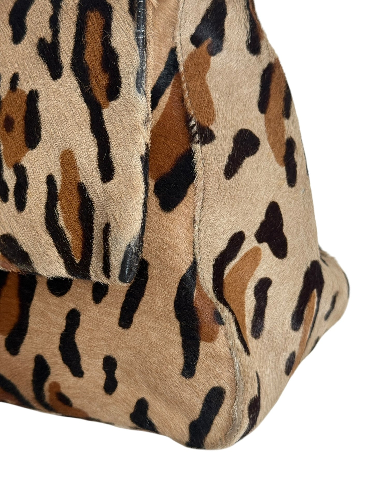 Fendi Vintage Light Brown Leopard Print Pony Hair Mamma Baguette Shoulder Bag