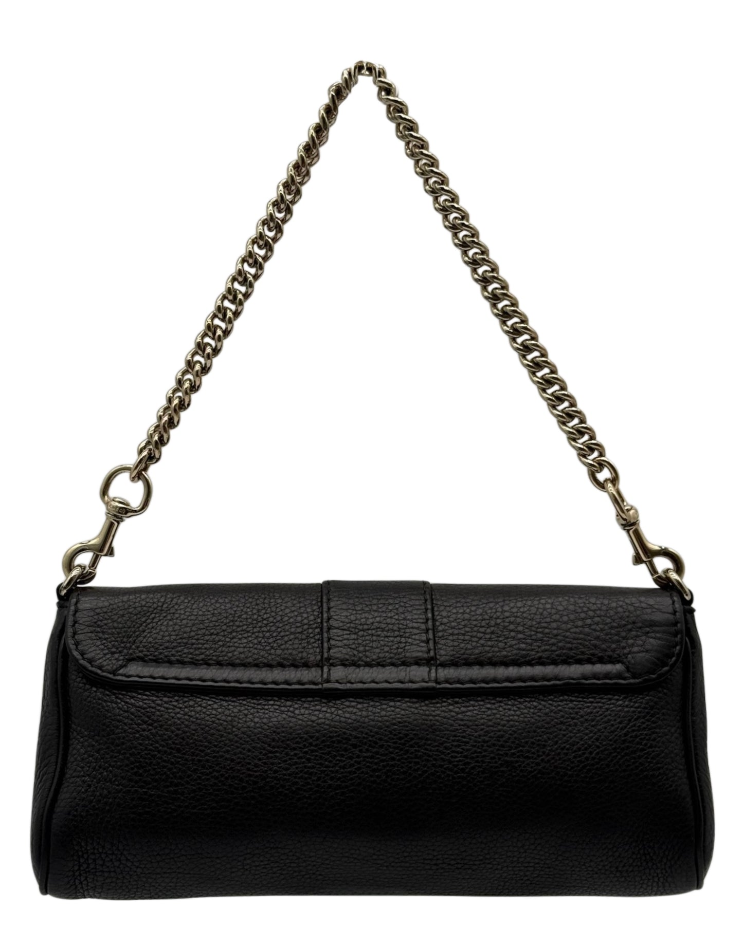 Gucci Vintage Black Pebbled Leather Half Bit Small Chain Pochette Shoulder Bag