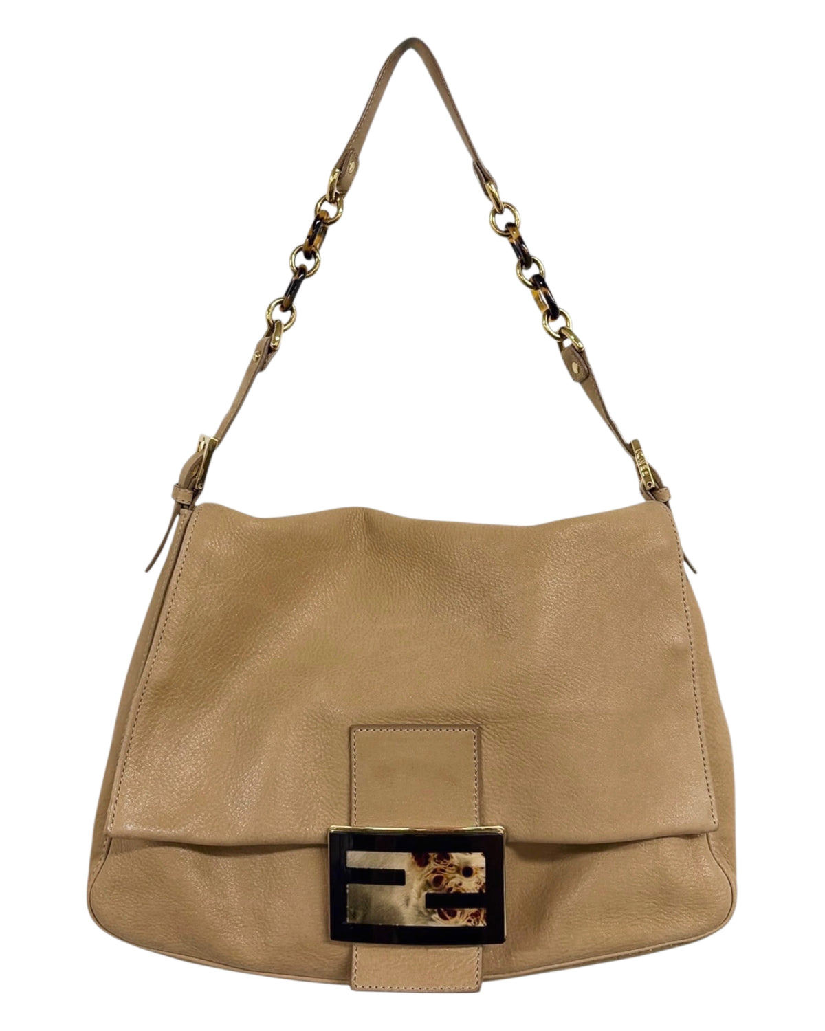 Fendi 2011 Tan Micro Suede Marble Logo XL Mamma Baguette Shoulder Bag
