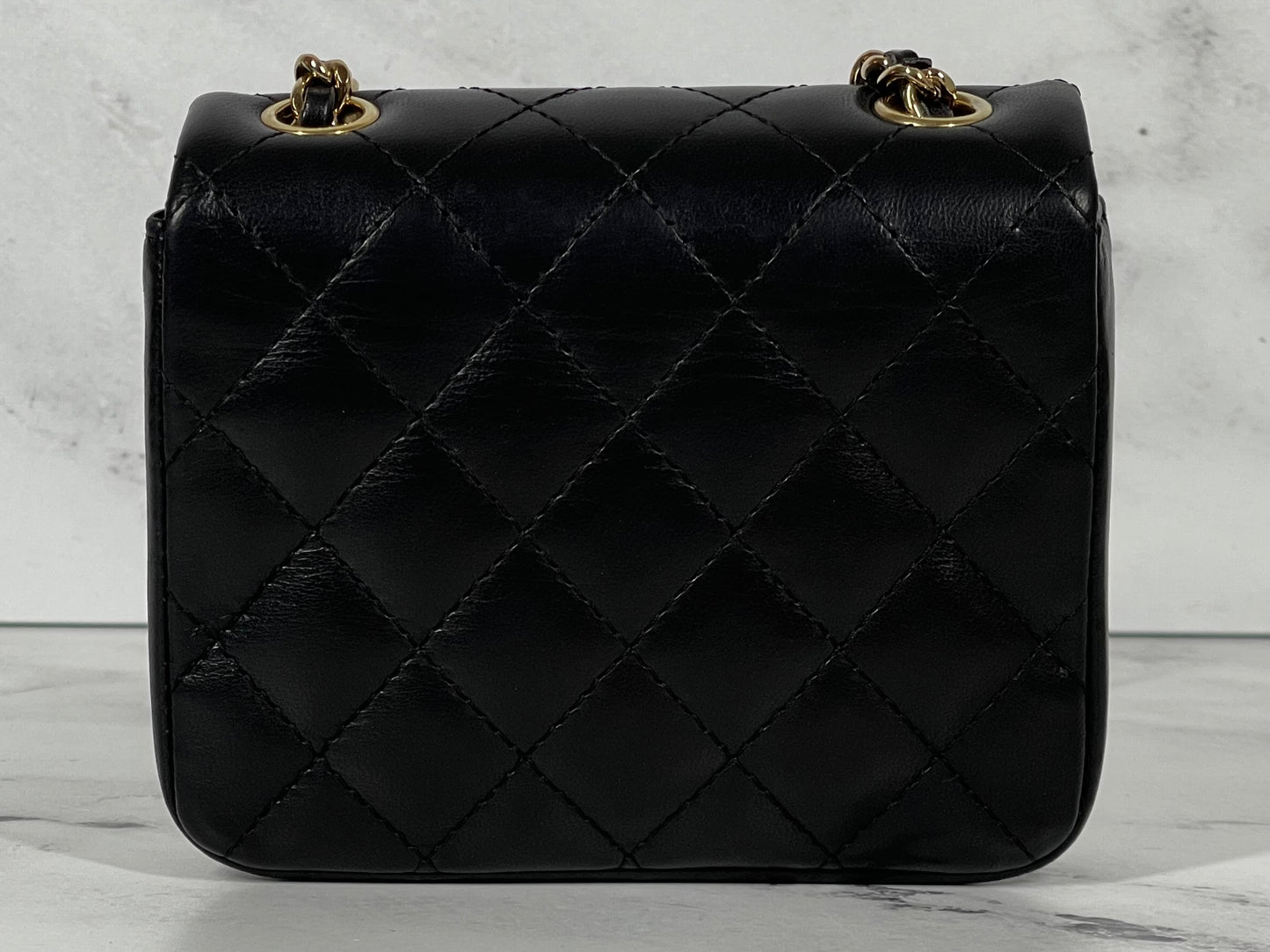 Chanel Vintage Black Quilted Lambskin Micro Mini Square Classic Flap w 24K GPHW