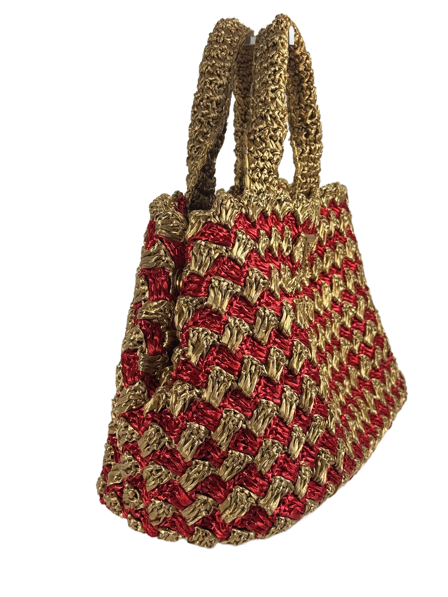 Prada 2012 Red & Brown Crochet Raffia Medium Canapa Tote Bag
