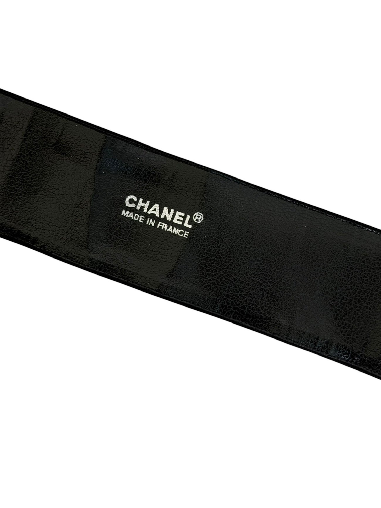Chanel Vintage Black Nylon Leather Square CC Logo 24K GPHW Belt - Size 38