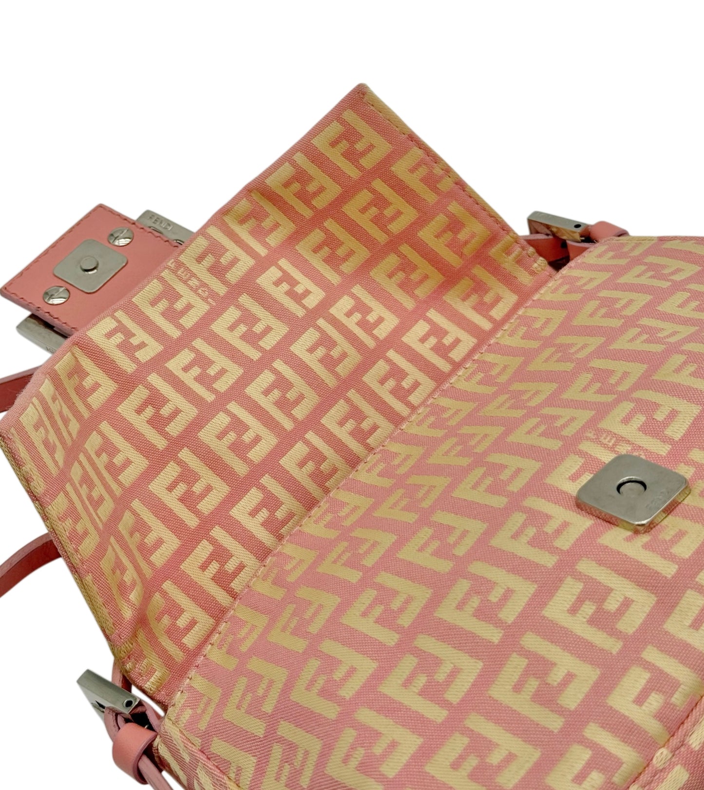 Fendi Vintage Pink & Yellow Zucchino Zucca Monogram Mini Mamma Baguette Shoulder Bag