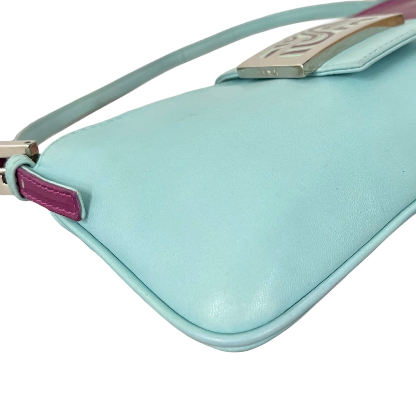 Fendi Vintage Bicolor Blue & Purple Lambskin Flat Baguette Pochette with Swirl Design Buckle
