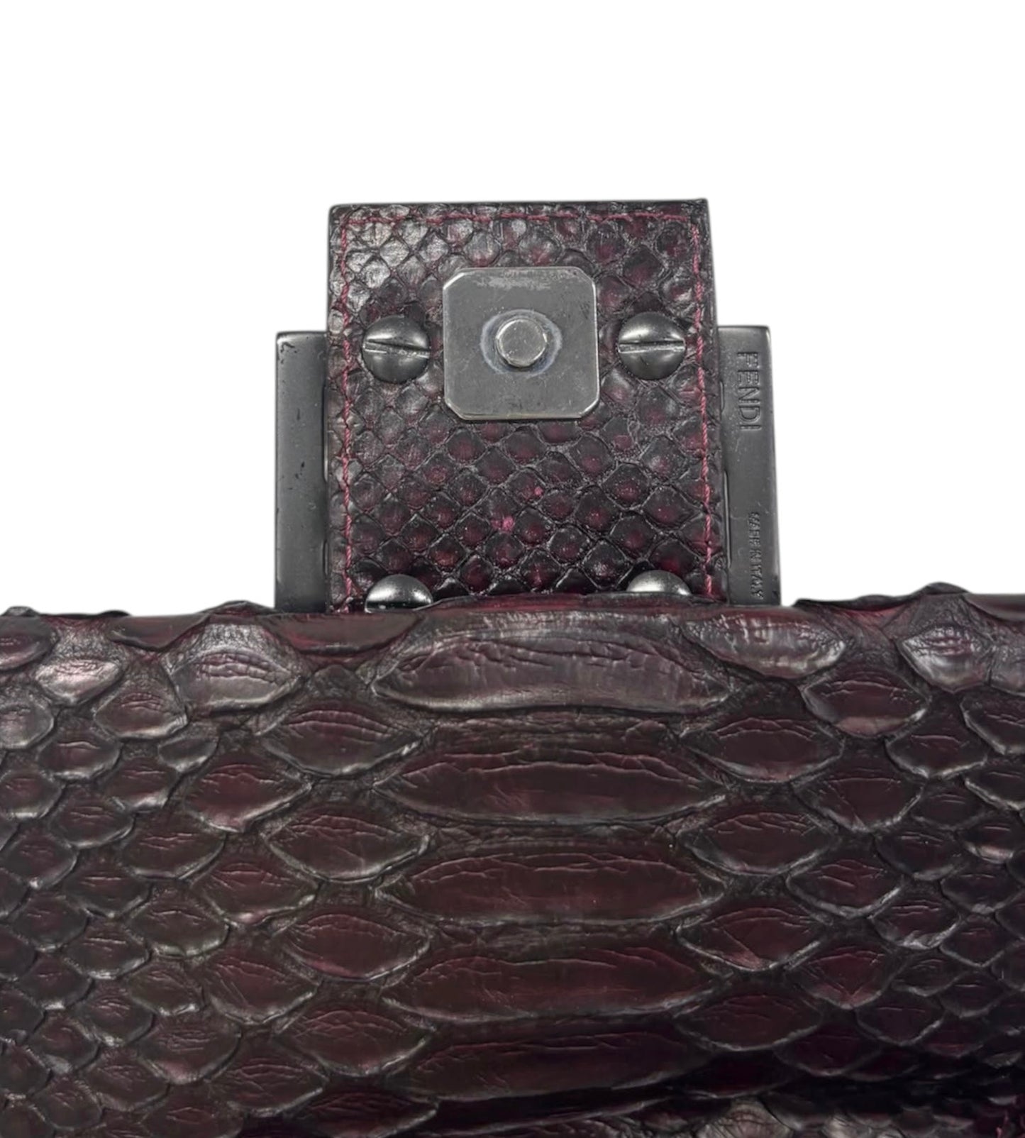 Fendi Vintage Bordeaux Python Leather Jeweled Logo Mini Mamma Shoulder Baguette Bag