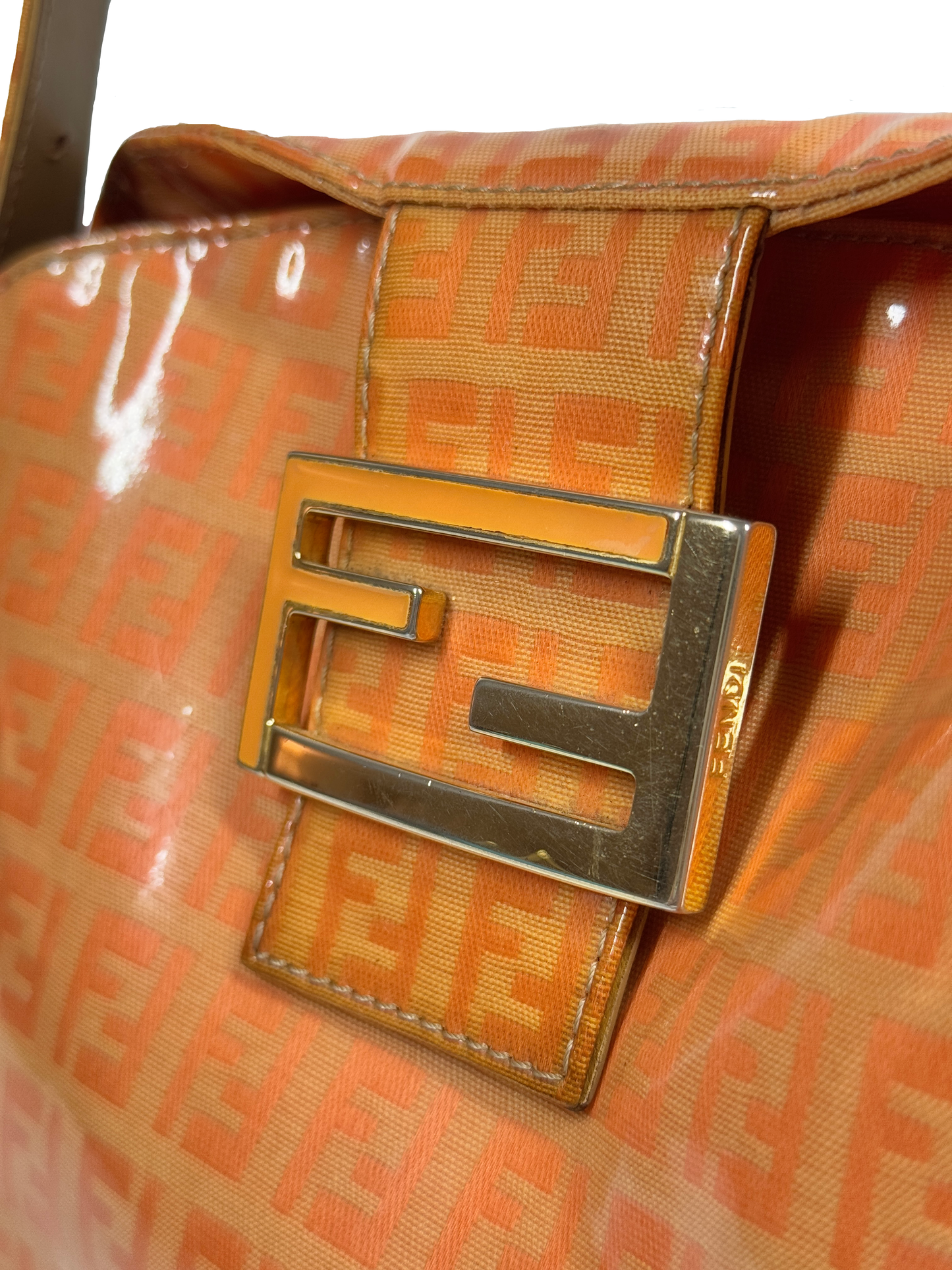 Fendi Vintage Orange Zucchino Patent Leather Shoulder Baguette Bag