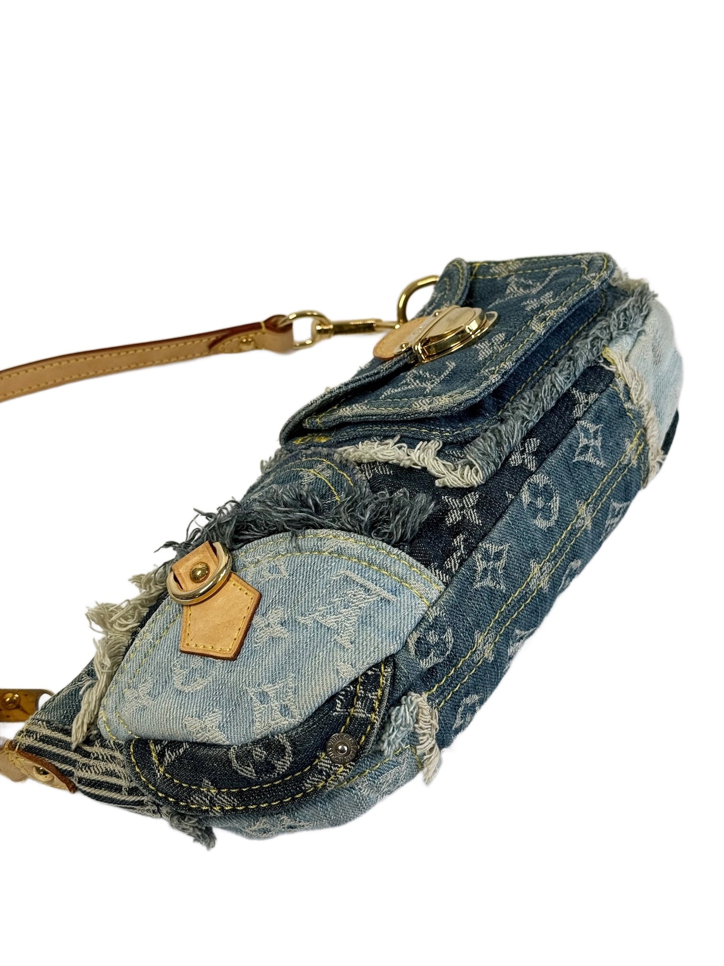 Louis Vuitton Vintage 2007 Blue Denim Monogram Patchwork Shoulder Pochette Bag