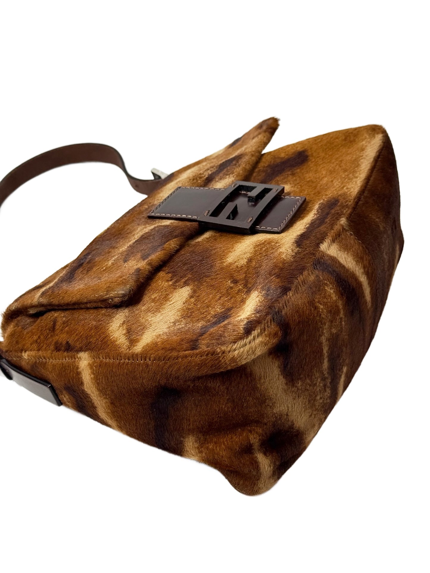 Fendi Vintage Brown Animal Print Pony Hair Mamma Baguette Shoulder Bag
