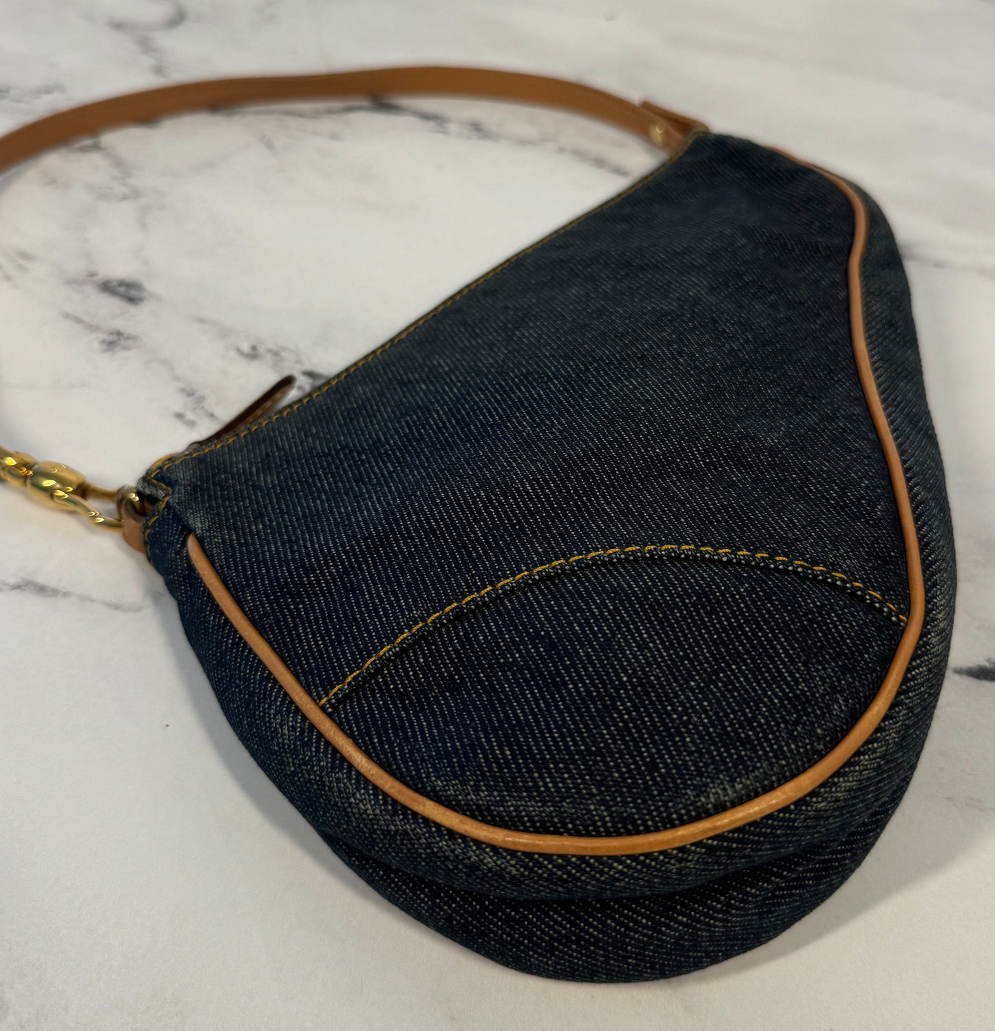 Dior Vintage 2001 Navy Blue Denim Mini Saddle Shoulder Bag