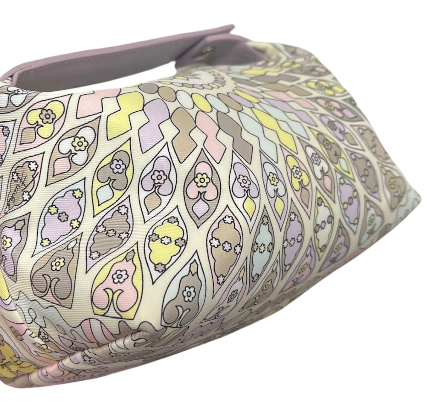 Pucci Vintage Pastel Lilac Yellow and Pink Mini Dome Cosmetic Pochette Top Handle Bag