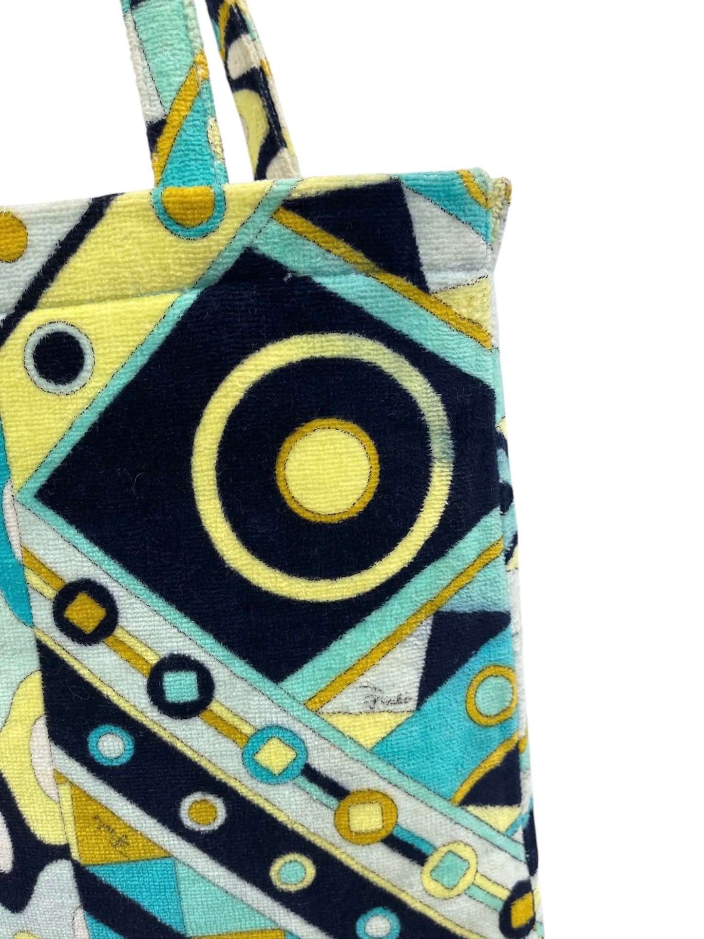 Emilo Pucci Vintage Blue Yellow Terrycloth Medium Shoulder Tote Bag 