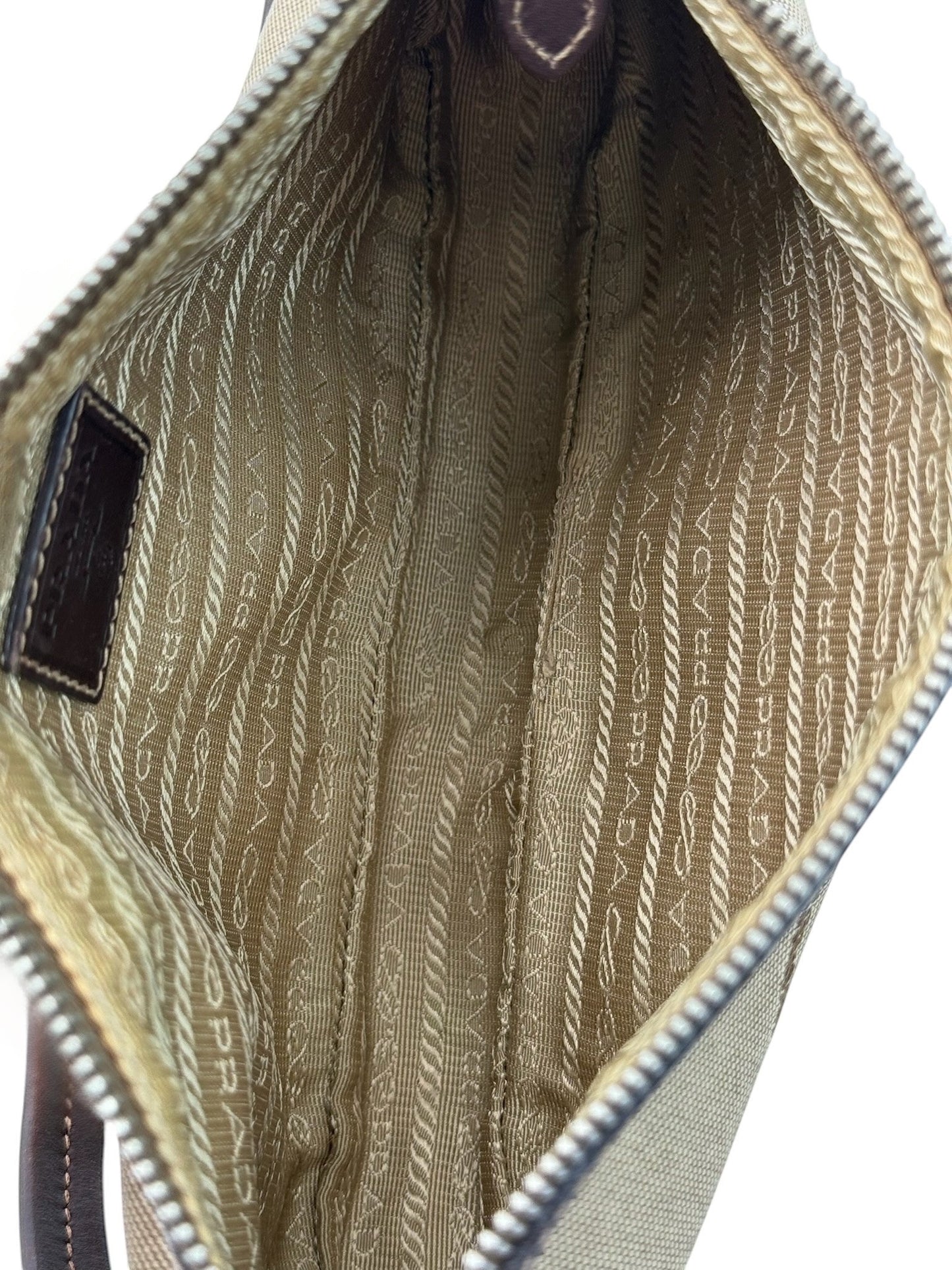 Prada Beige Jacquard Canapa Canvas Shoulder Pochette Bag